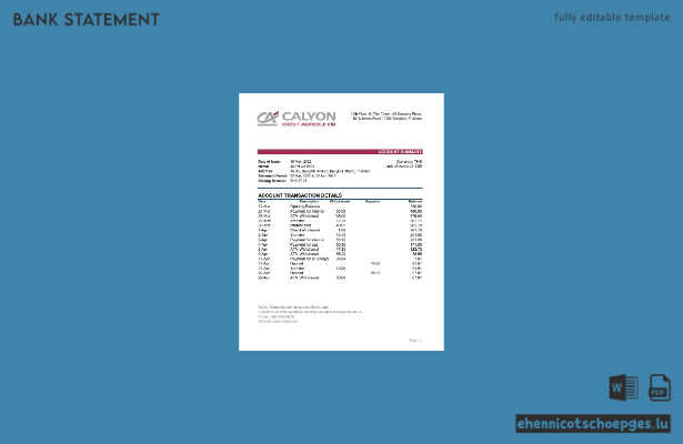 Beispiel für einen Kontoauszug der thailändischen Calyon-Bank (Excel-Vorschau)